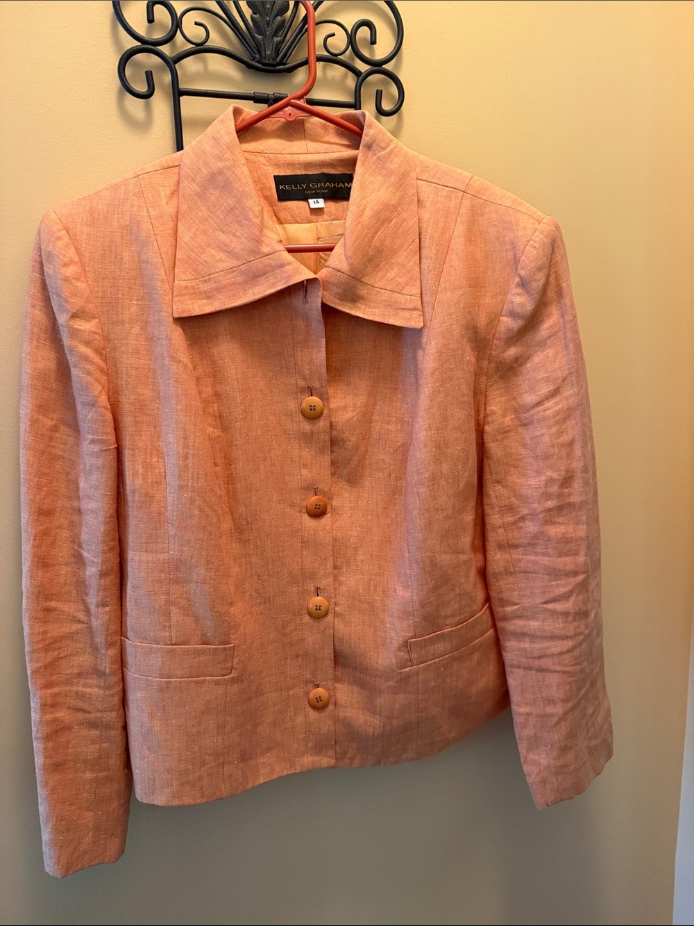 Peach Linen-Blend Button Front Jacket